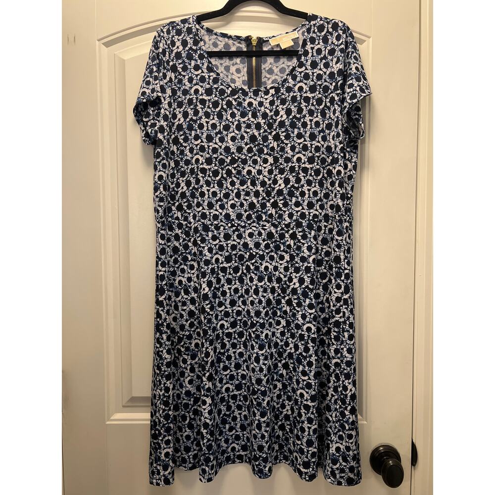 Michael Michael Kors Women’s Boho Geometric Fit & Flare Dress Size 1X Navy White